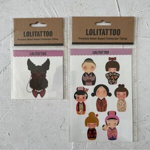 Temporary Tattoos Japanese Kokeshi Dolls and Schnauzer Dog Bundle - NEW